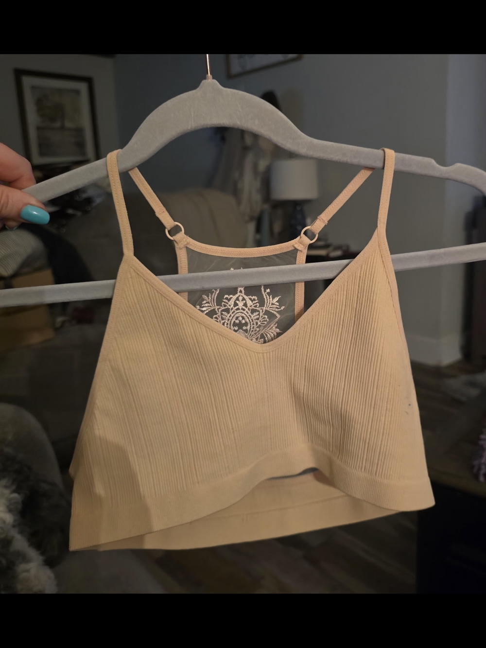 Beige Ribbed V-Neck Women's Bralette Top -NWOT